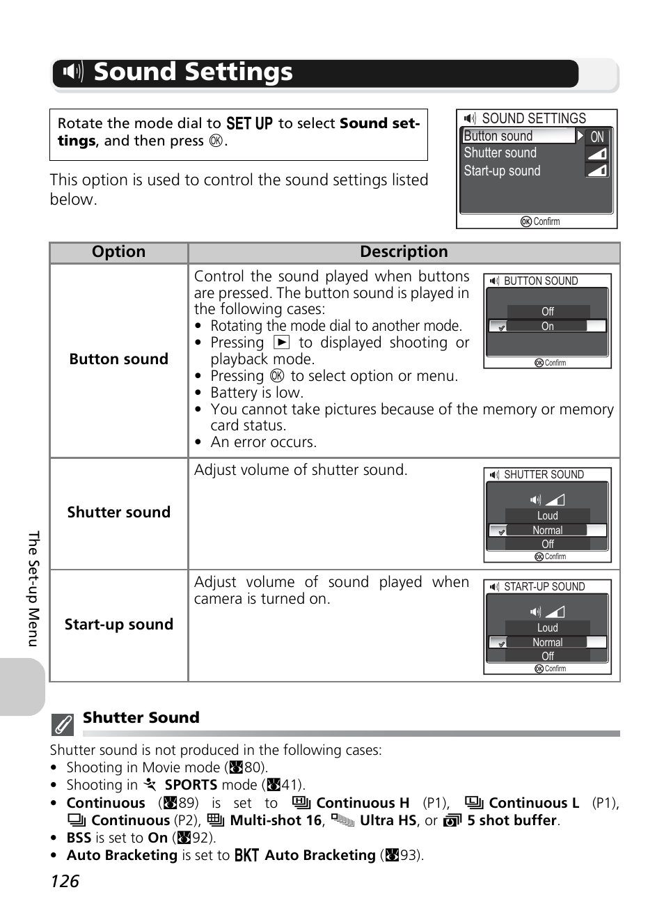 H sound settings, Option description | Nikon P1 - P2 User Manual | Page 138 / 183