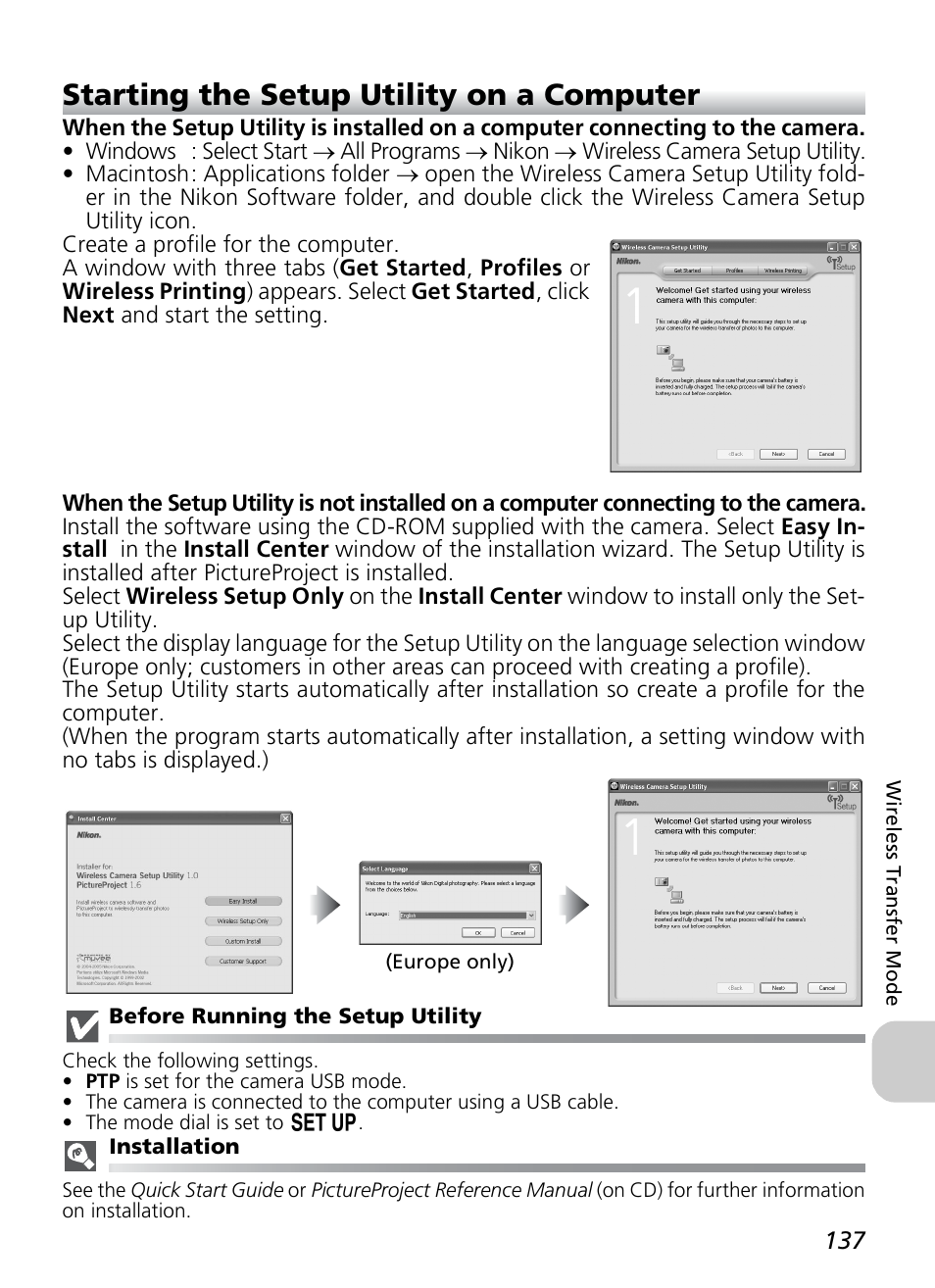 Starting the setup utility on a computer | Nikon P1 - P2 User Manual | Page 149 / 183