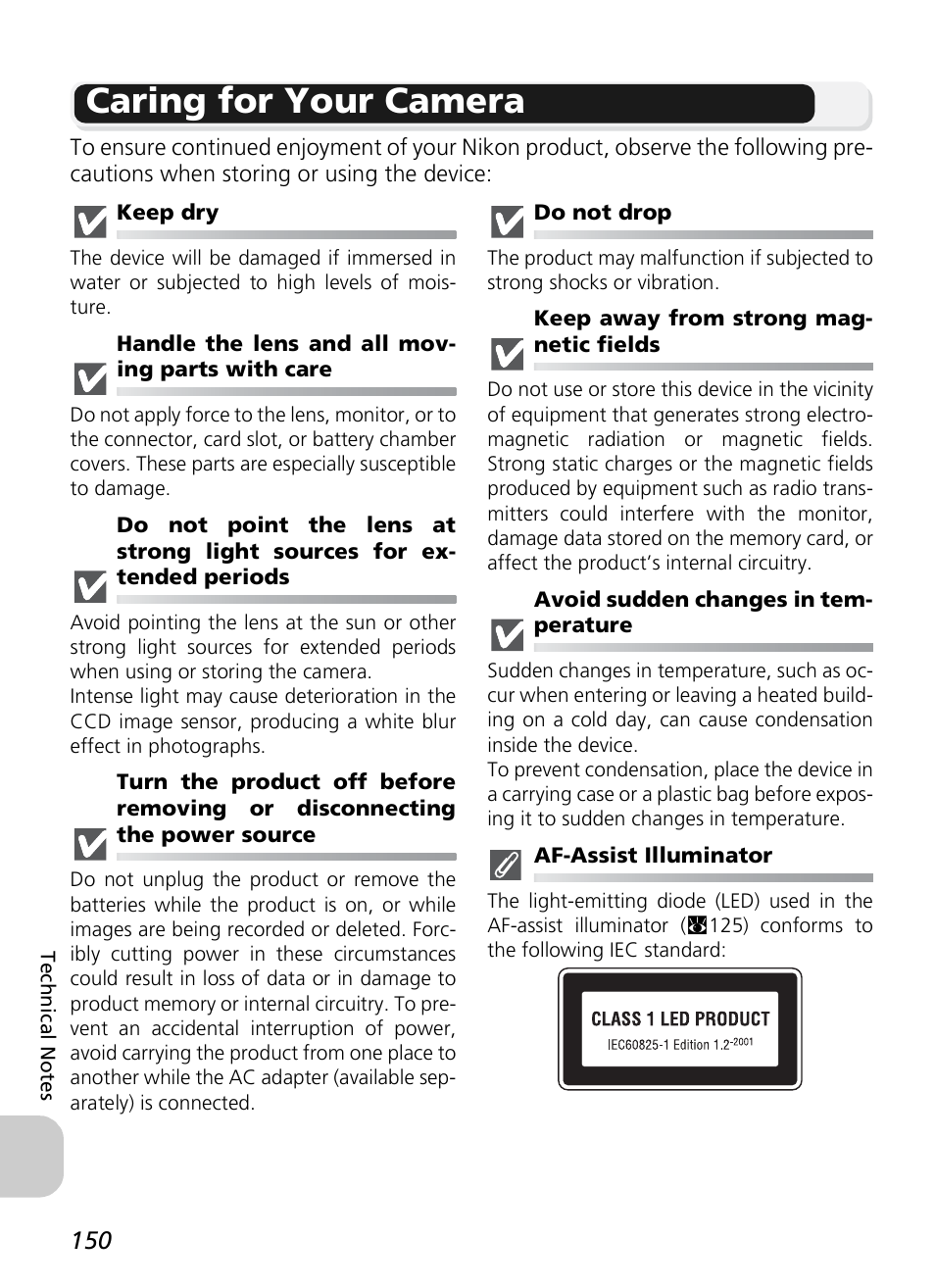 Caring for your camera | Nikon P1 - P2 User Manual | Page 162 / 183