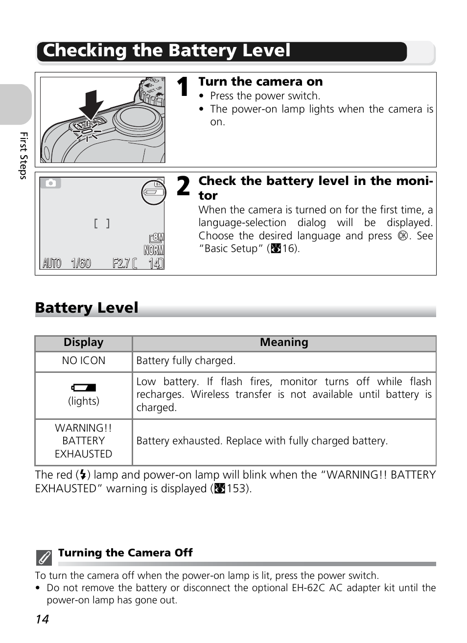 Checking the battery level, Battery level | Nikon P1 - P2 User Manual | Page 26 / 183