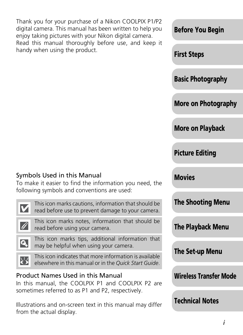 Nikon P1 - P2 User Manual | Page 3 / 183