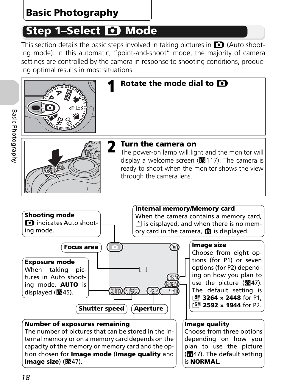 Step 1–select x mode, Basic photography | Nikon P1 - P2 User Manual | Page 30 / 183