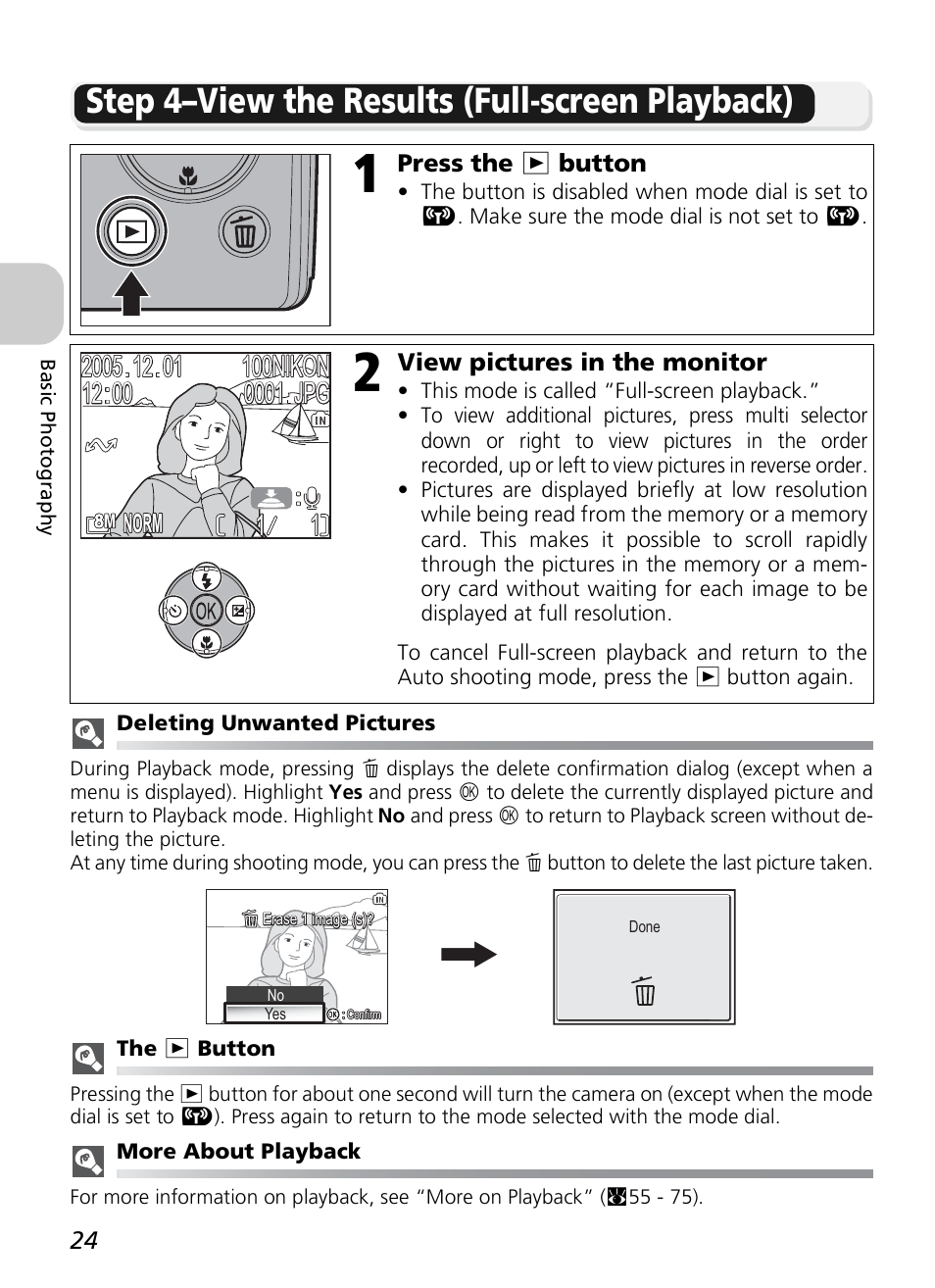 Step 4–view the results (full-screen playback) | Nikon P1 - P2 User Manual | Page 36 / 183