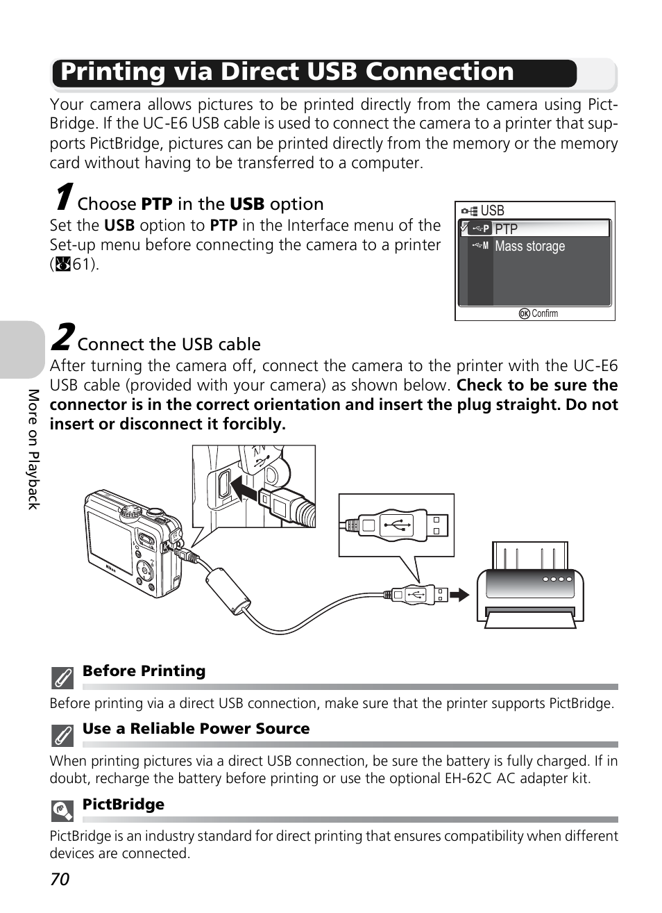 Printing via direct usb connection | Nikon P1 - P2 User Manual | Page 82 / 183