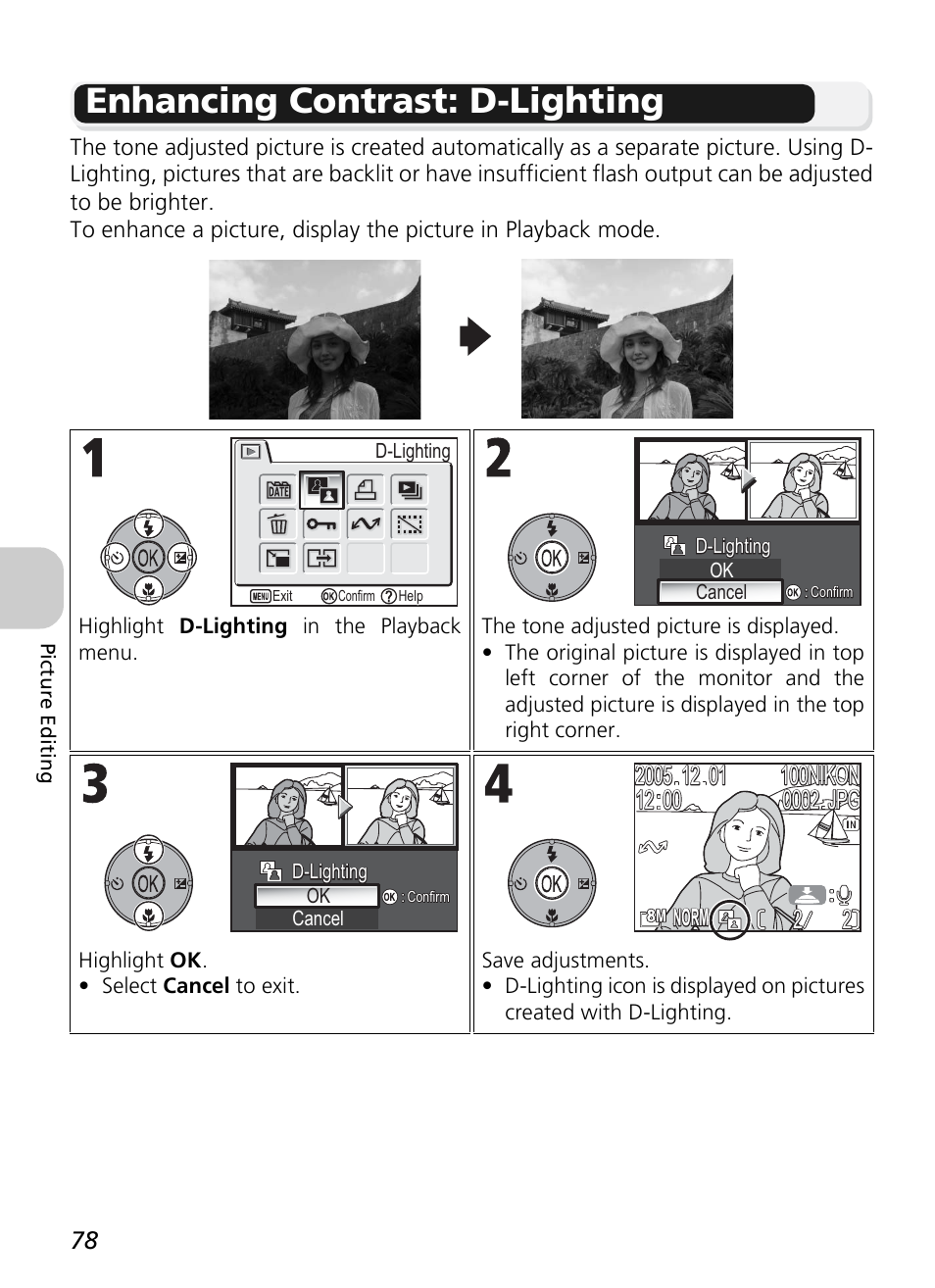 Enhancing contrast: d-lighting | Nikon P1 - P2 User Manual | Page 90 / 183