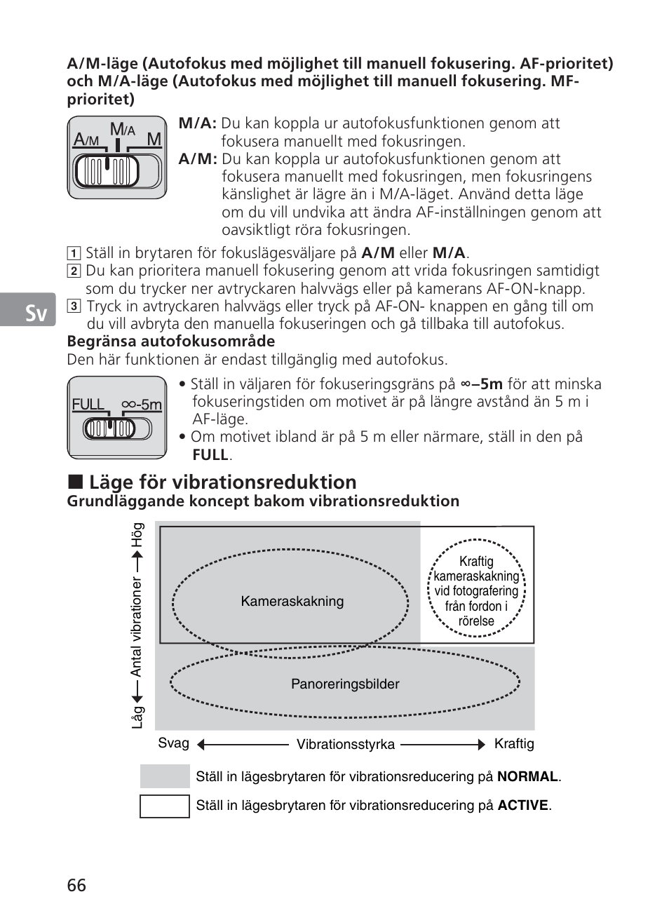 Jp en de fr es sv ru nl it ck ch kr, Läge för vibrationsreduktion | Nikon AF-S VR II 70-200mm f-2.8G ED User Manual | Page 66 / 180