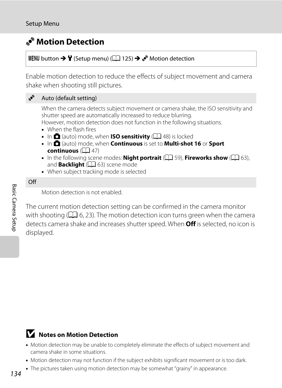 Motion detection, U motion detection, A 134) i | A 134 | Nikon S8000 User Manual | Page 146 / 184