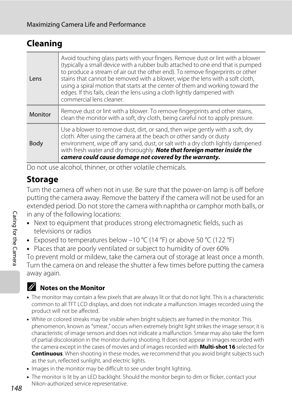 Cleaning, Storage, Cleaning storage | A 148) v, Smear, A 148) visib | Nikon S8000 User Manual | Page 160 / 184