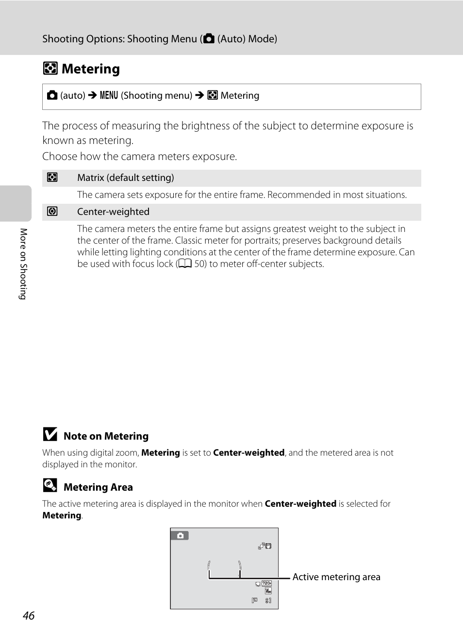 Metering, G metering, A 46 | Nikon S8000 User Manual | Page 58 / 184