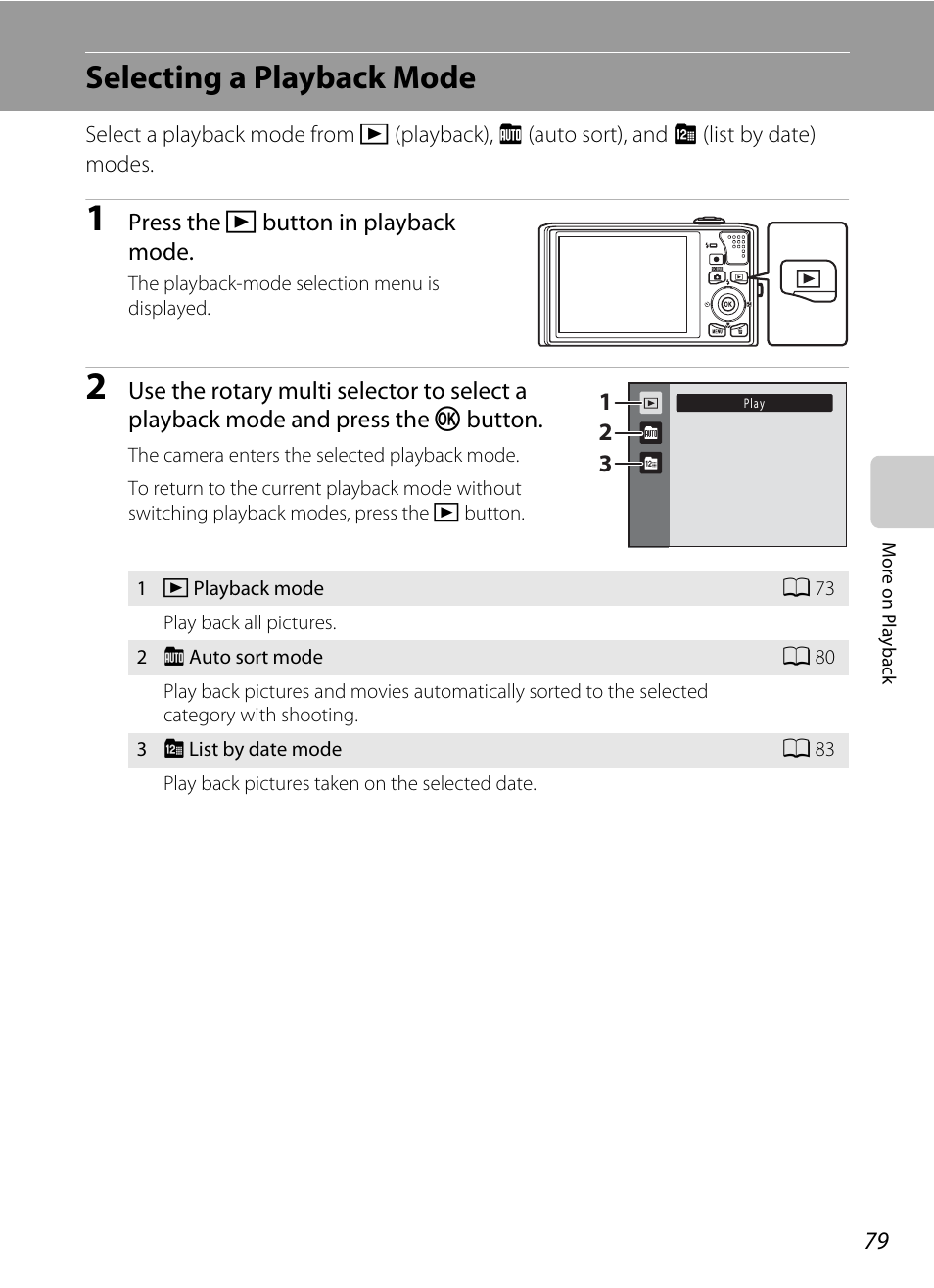 Selecting a playback mode | Nikon S8000 User Manual | Page 91 / 184