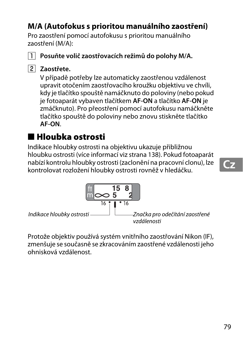 M/a (autofokus s prioritou manuálního zaostření), Hloubka ostrosti, Jp en de fr es sv ru nl it cz sk ro ua ck ch kr | Nikon AF-S 85mm f-1.4G User Manual | Page 79 / 140