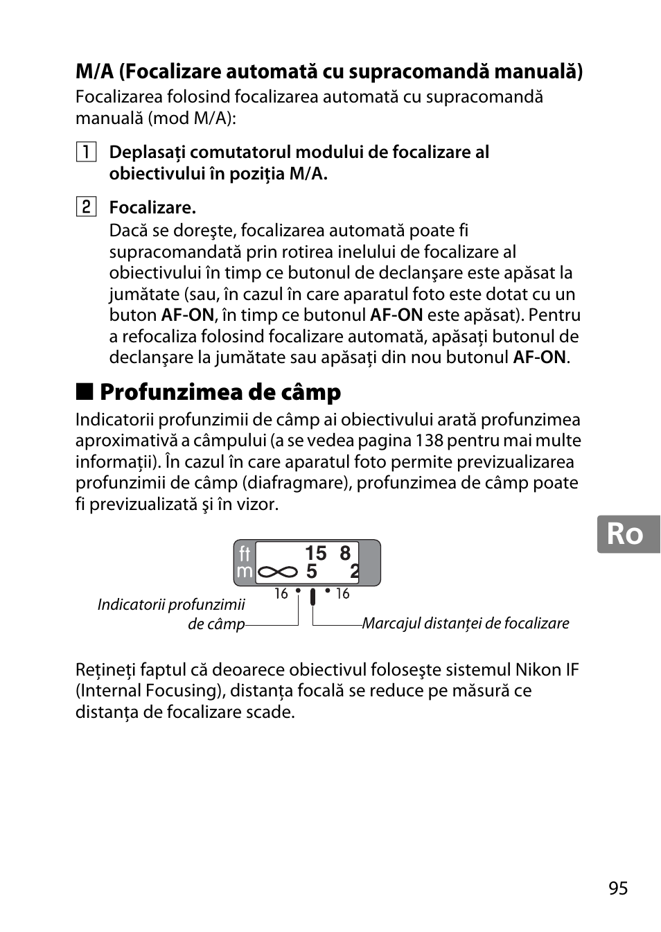 M/a (focalizare automată cu supracomandă manuală), Profunzimea de câmp, Jp en de fr es sv ru nl it cz sk ro ua ck ch kr | Nikon AF-S 85mm f-1.4G User Manual | Page 95 / 140