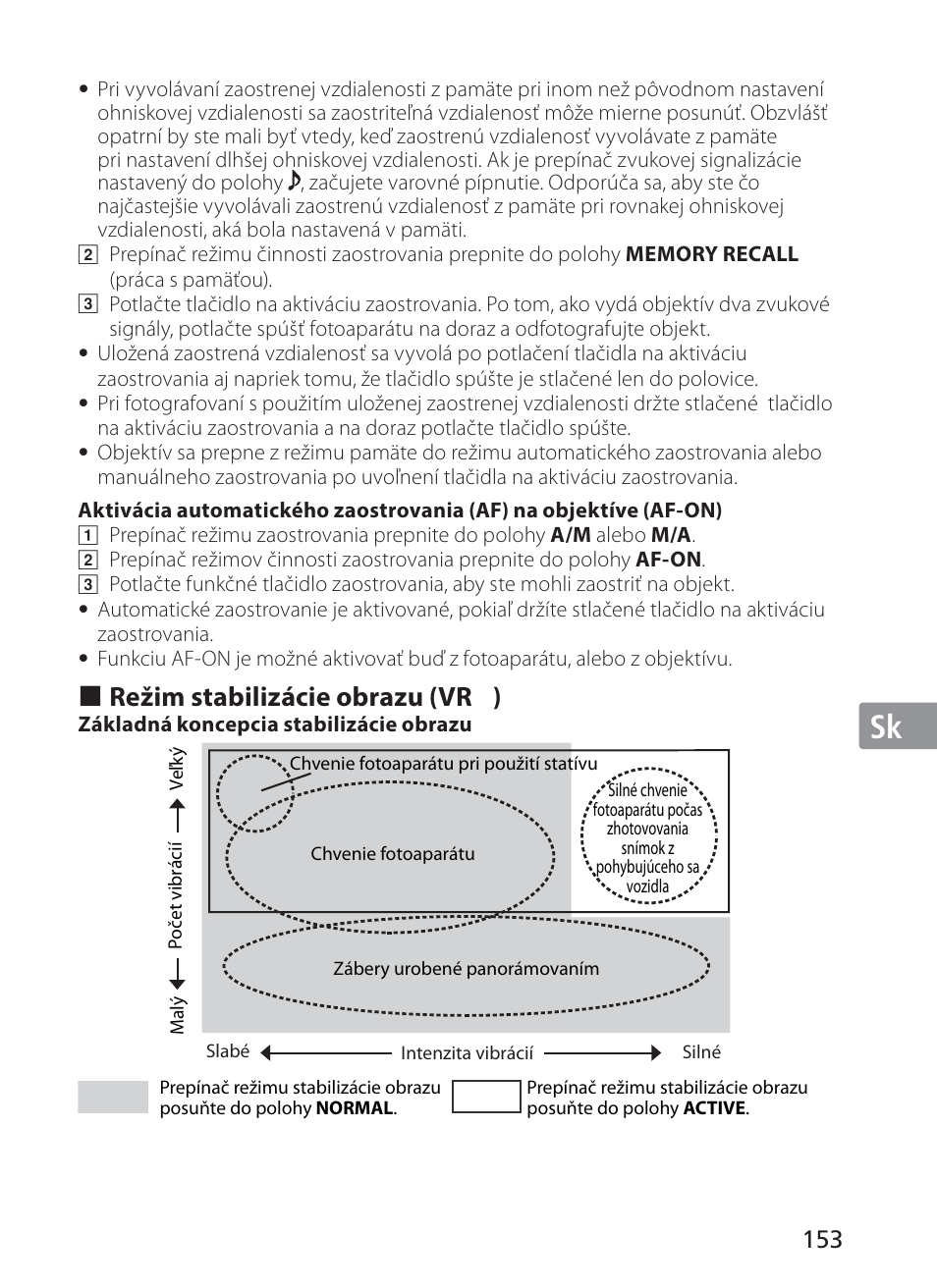 Jp en de fr es se ru nl it sk sk kr, Režim stabilizácie obrazu (vr | Nikon AI-S Zoom-NIKKOR ED 200-400mm f-4 User Manual | Page 153 / 228