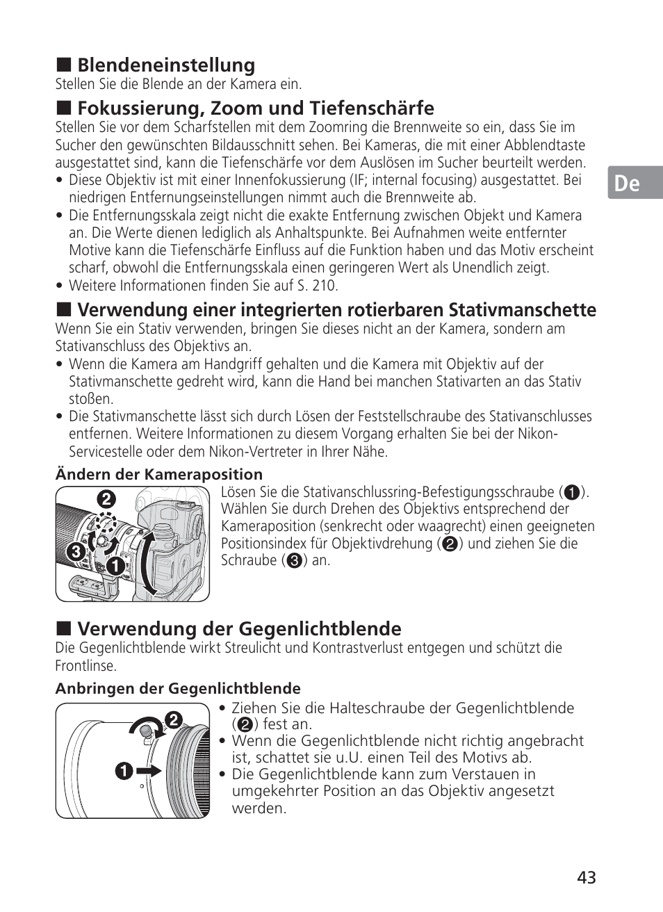 Jp en de fr es se ru nl it ck ch kr | Nikon AI-S Zoom-NIKKOR ED 200-400mm f-4 User Manual | Page 43 / 228