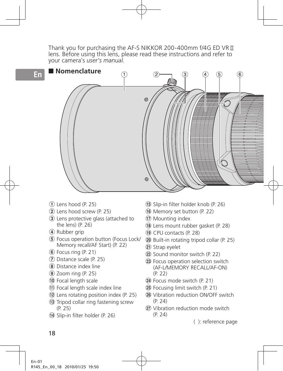 Jp en de fr es se ru nl it ck ch kr | Nikon AF-S VR II 200-400mm f-4G IF ED User Manual | Page 18 / 212