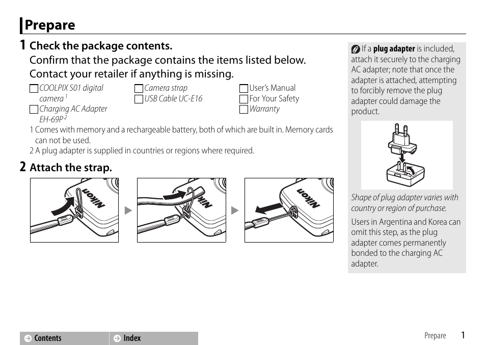 Prepare | Nikon S01 User Manual | Page 11 / 96