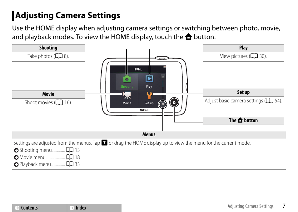 Adjusting camera settings | Nikon S01 User Manual | Page 17 / 96