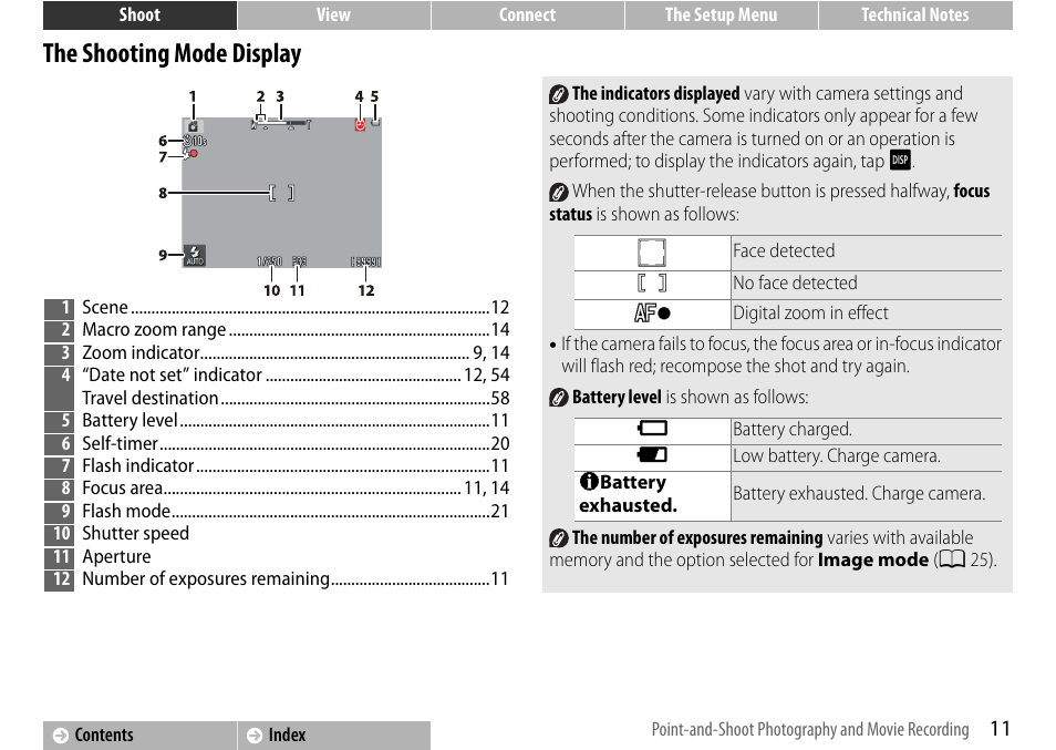 The shooting mode display, A 11 | Nikon S01 User Manual | Page 21 / 96