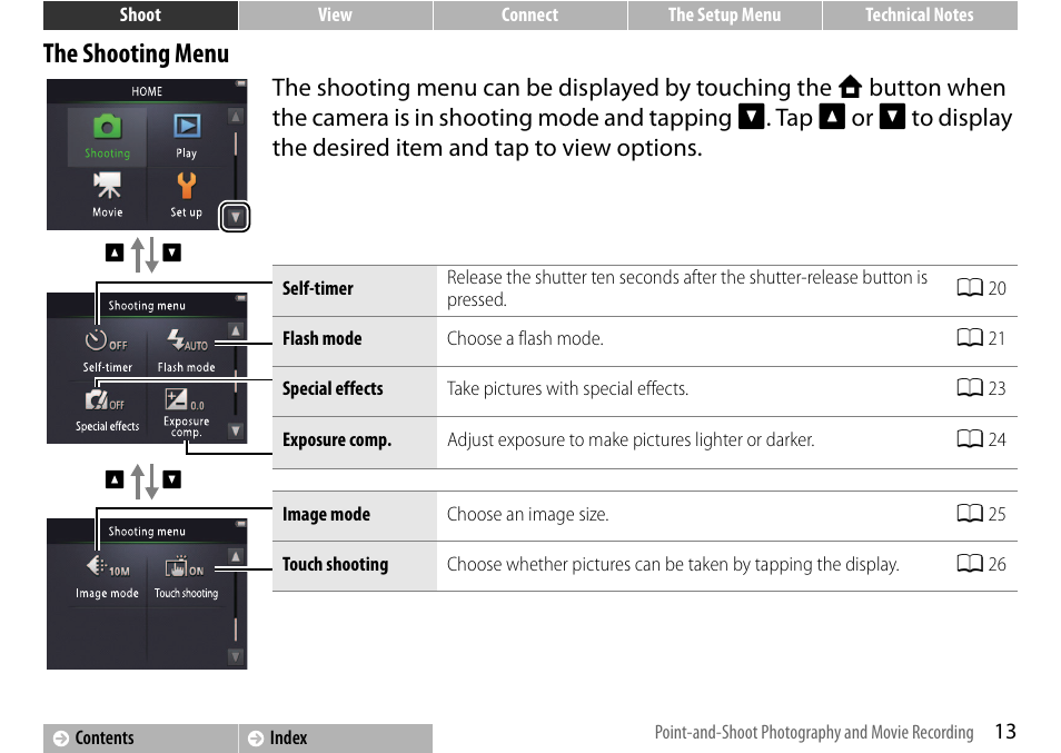 The shooting menu, A 13 | Nikon S01 User Manual | Page 23 / 96