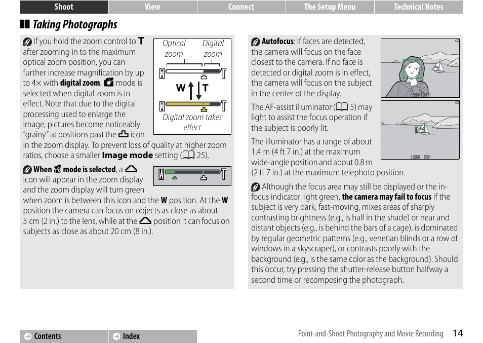 A 14, Taking photographs | Nikon S01 User Manual | Page 24 / 96