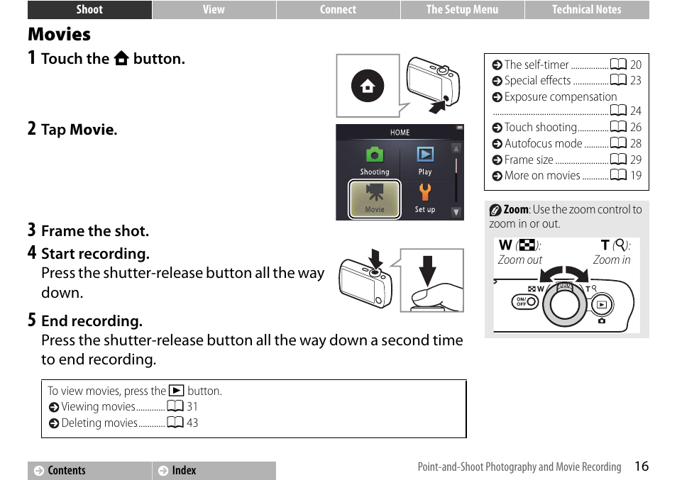 Movies, A 16) | Nikon S01 User Manual | Page 26 / 96