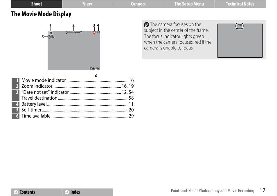 The movie mode display | Nikon S01 User Manual | Page 27 / 96