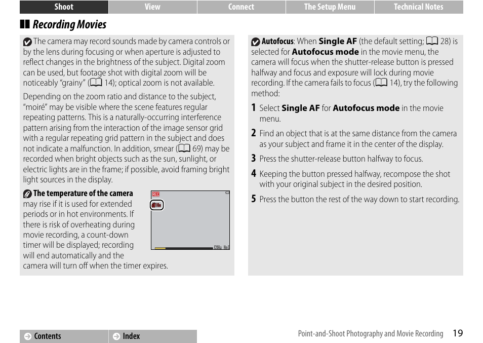 A 19, Recording movies | Nikon S01 User Manual | Page 29 / 96