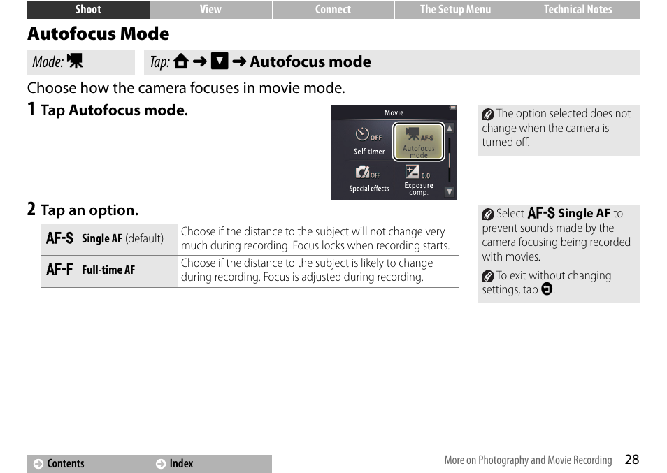 Autofocus mode, A 28, A 28) is | Nikon S01 User Manual | Page 38 / 96