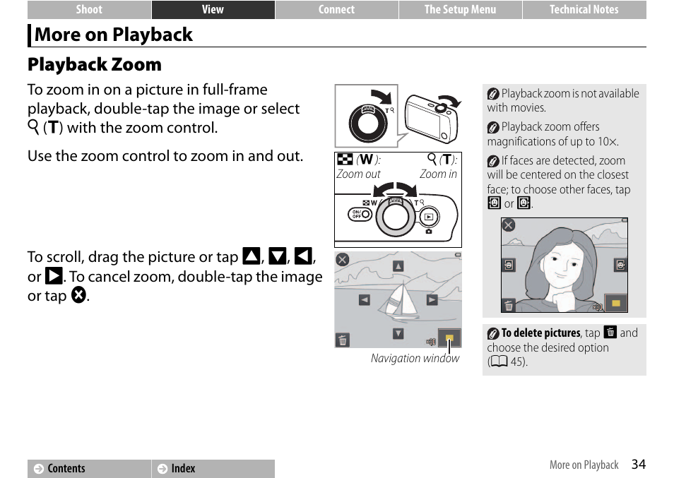 More on playback, Playback zoom, More on playback playback zoom | A 34 | Nikon S01 User Manual | Page 44 / 96