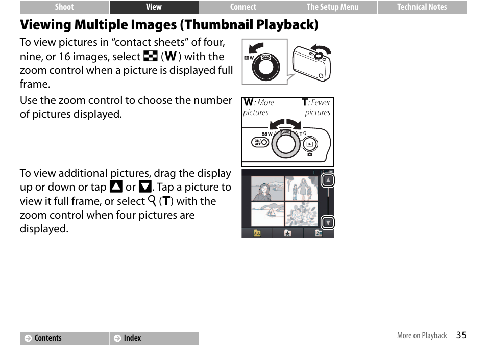 Viewing multiple images (thumbnail playback), A 35 | Nikon S01 User Manual | Page 45 / 96