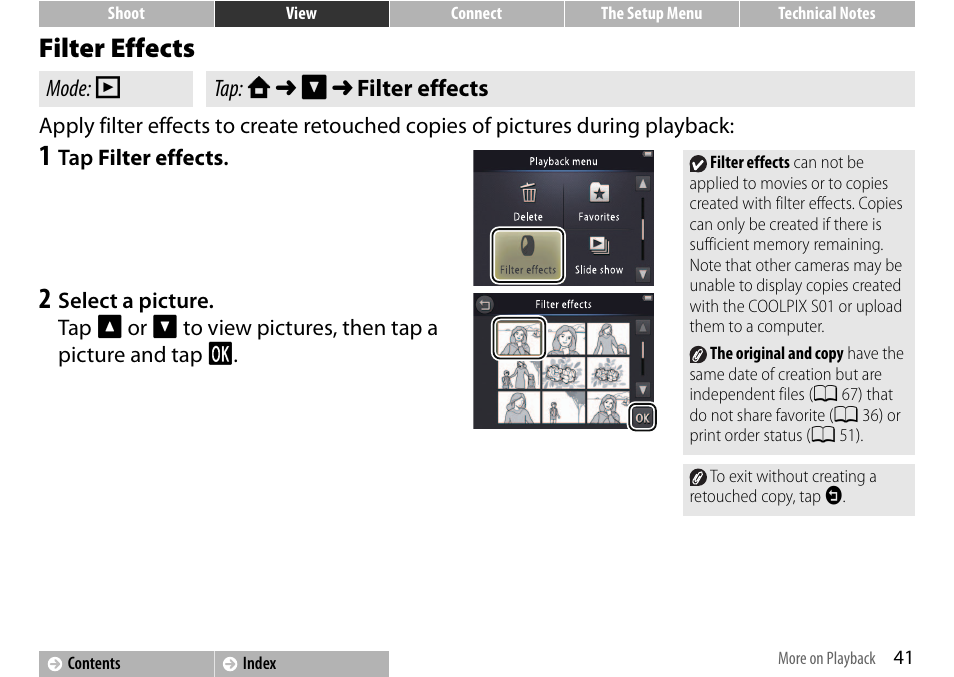 Filter effects, A 41 | Nikon S01 User Manual | Page 51 / 96