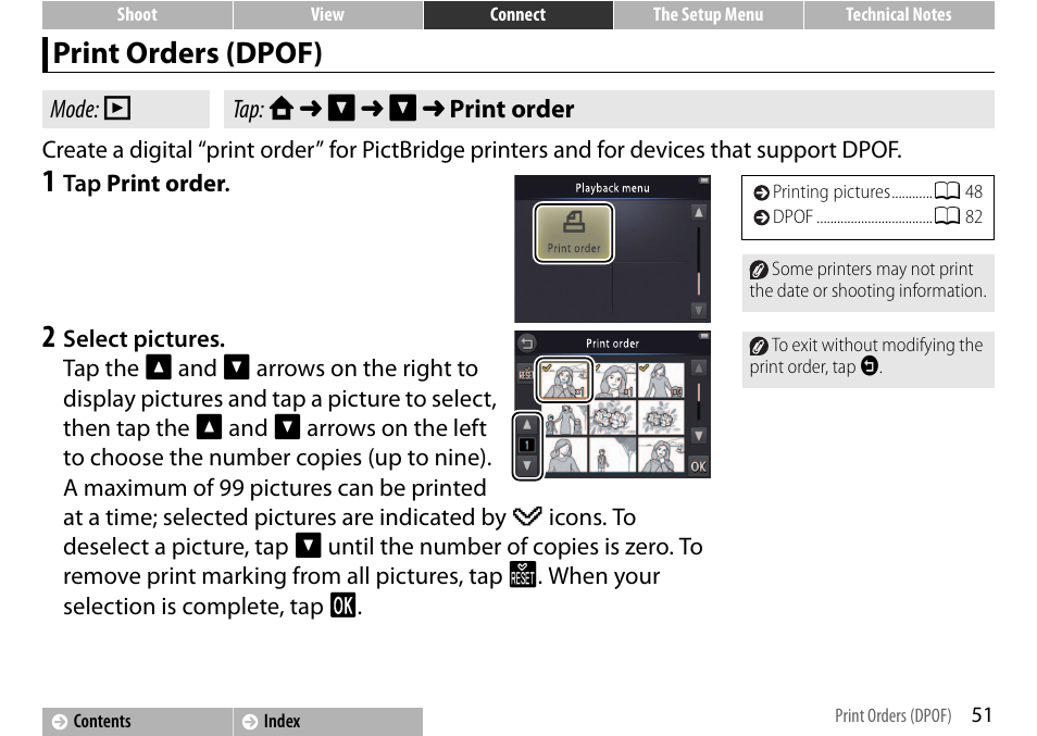 Print orders (dpof), A 51, A 51) | Nikon S01 User Manual | Page 61 / 96