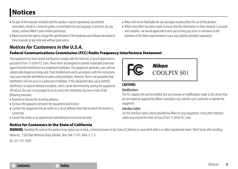 Notices | Nikon S01 User Manual | Page 7 / 96