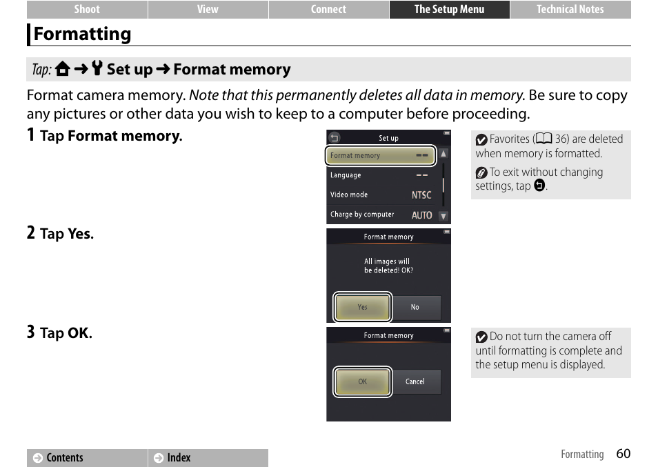 Formatting, A 60 | Nikon S01 User Manual | Page 70 / 96