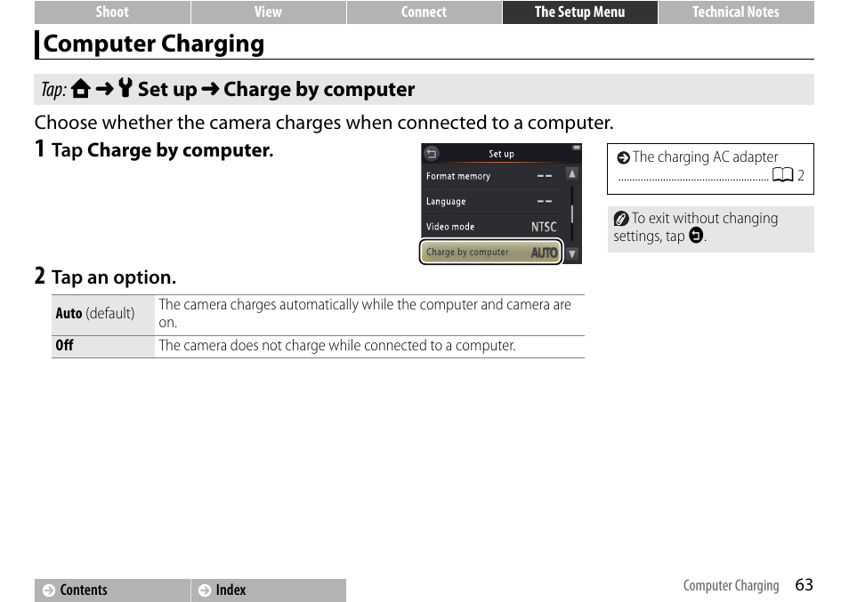 Computer charging, A 63), A 63 | Nikon S01 User Manual | Page 73 / 96