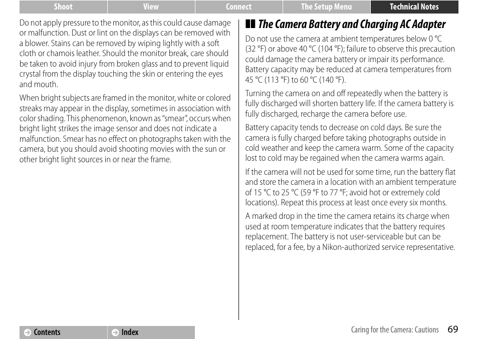 A 69) m, The camera battery and charging ac adapter | Nikon S01 User Manual | Page 79 / 96