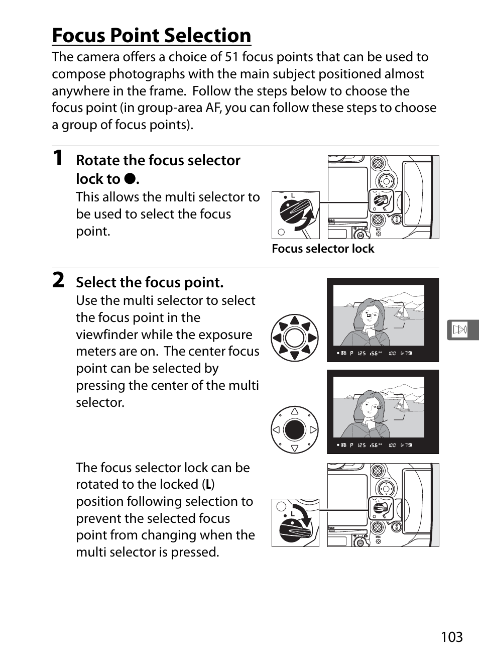 Focus point selection, 0 103), and then frame a high | Nikon D4S User Manual | Page 125 / 500
