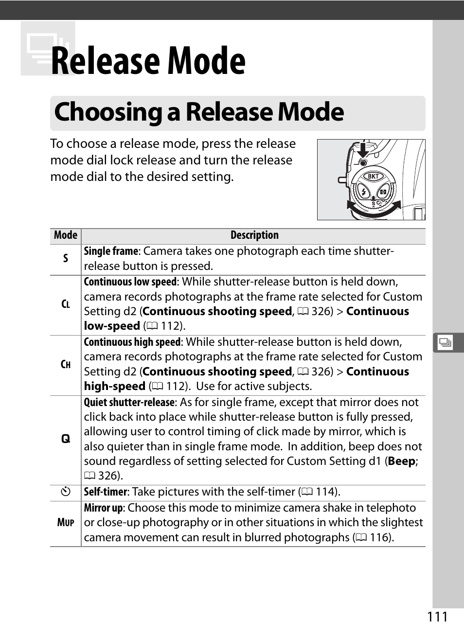Release mode, Choosing a release mode | Nikon D4S User Manual | Page 133 / 500