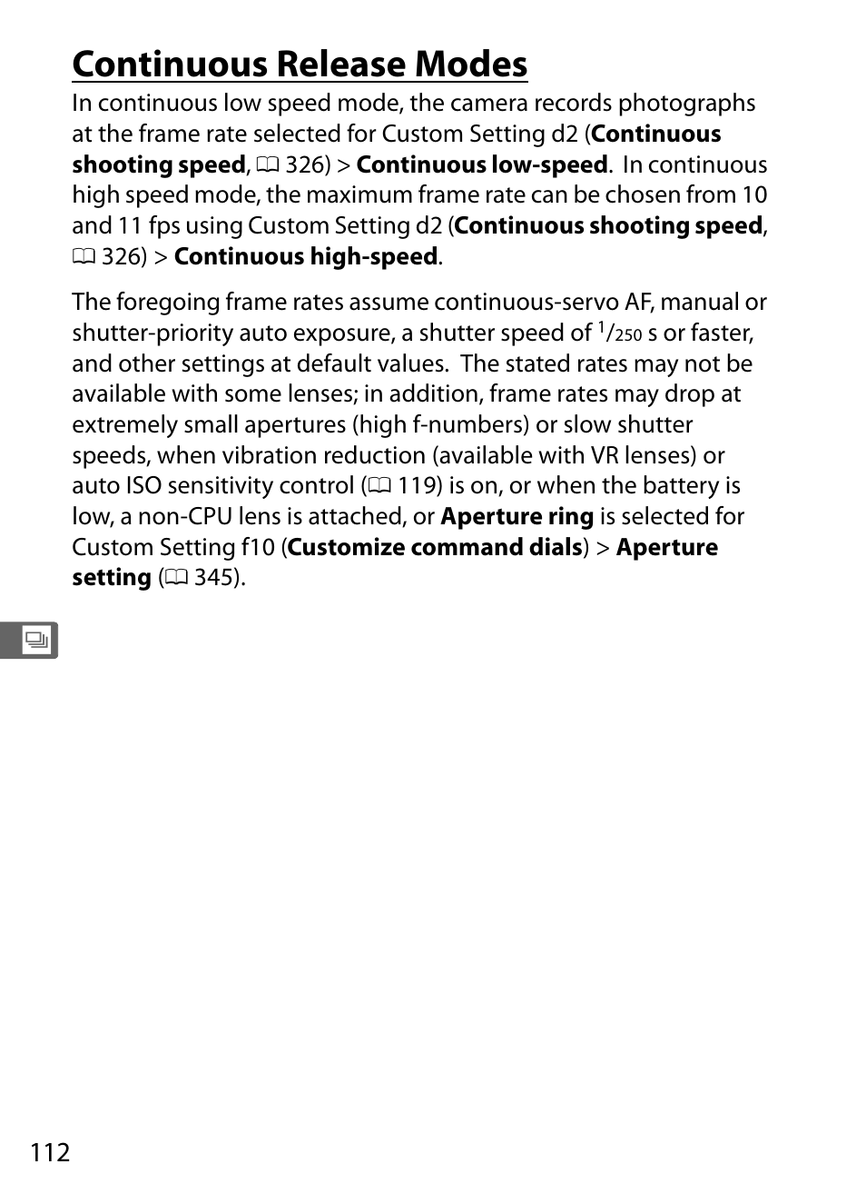 Continuous release modes | Nikon D4S User Manual | Page 134 / 500