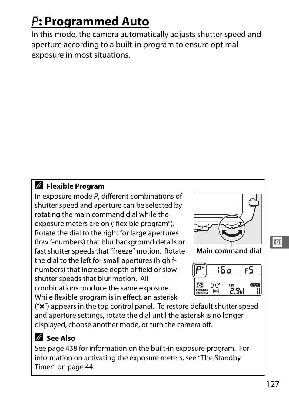 P: programmed auto, 0 127): c, E : programmed auto | Nikon D4S User Manual | Page 149 / 500