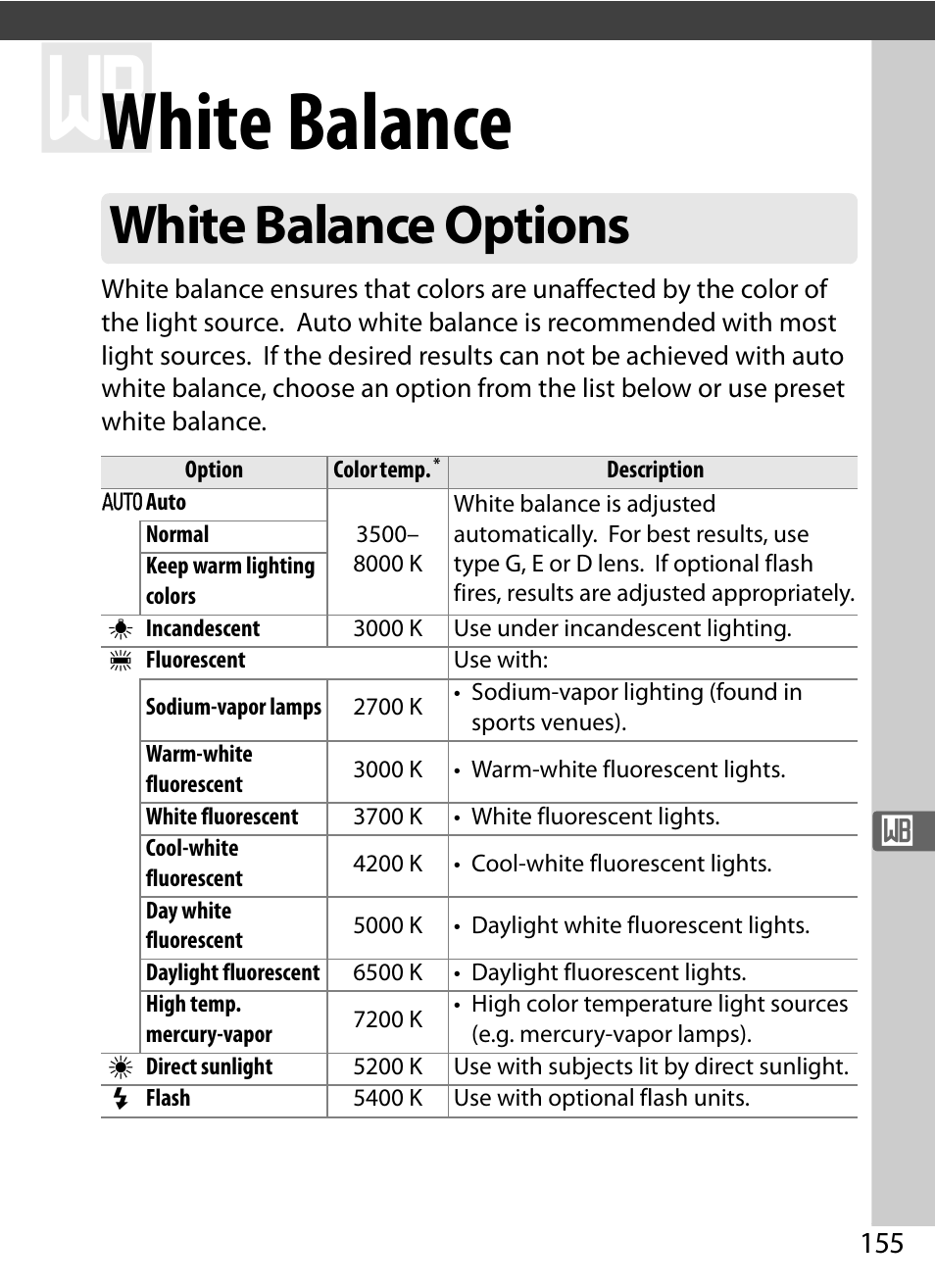 White balance, White balance options | Nikon D4S User Manual | Page 177 / 500