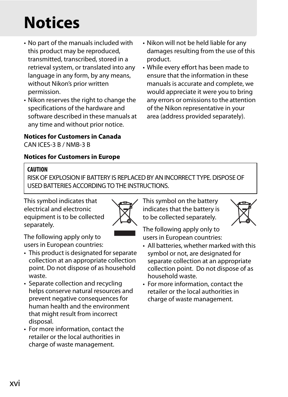 Notices | Nikon D4S User Manual | Page 18 / 500