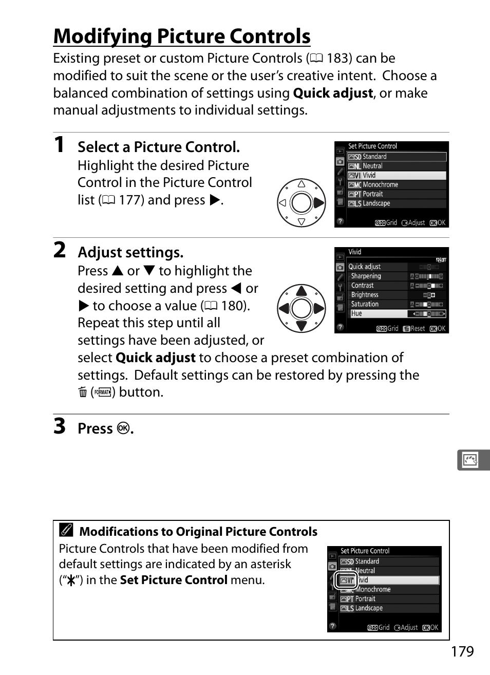 Modifying picture controls | Nikon D4S User Manual | Page 201 / 500