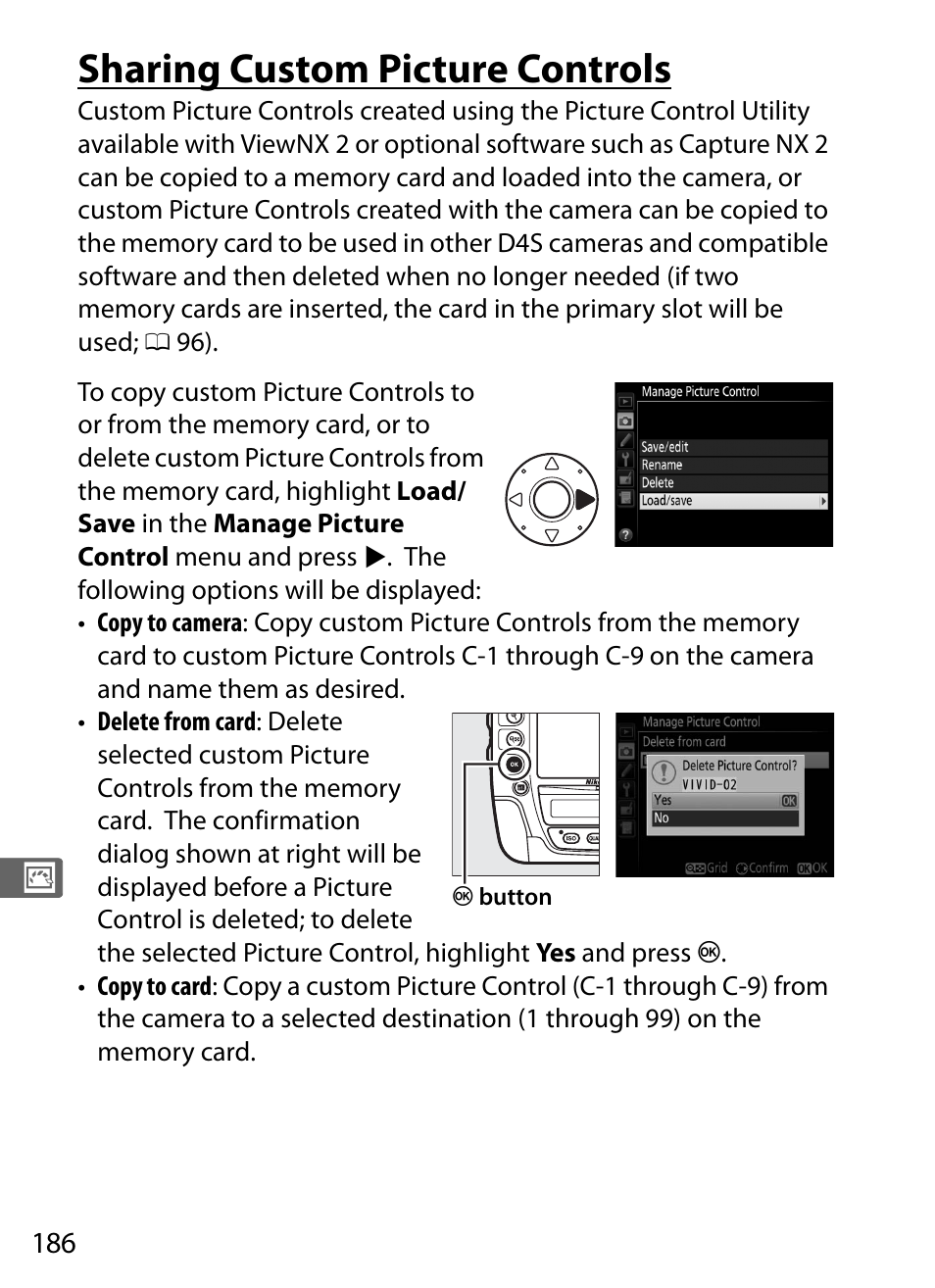 Sharing custom picture controls | Nikon D4S User Manual | Page 208 / 500