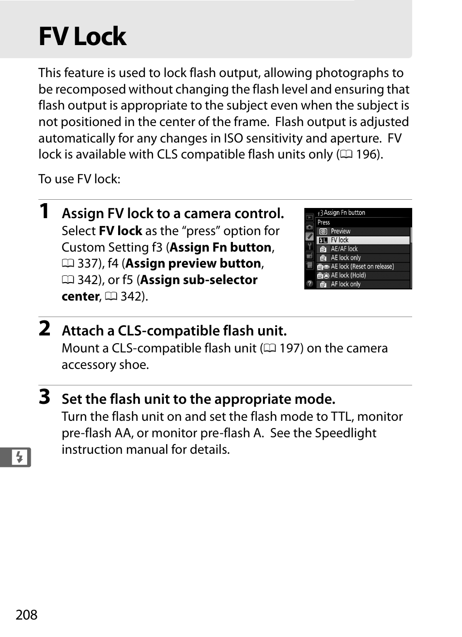 Fv lock | Nikon D4S User Manual | Page 230 / 500