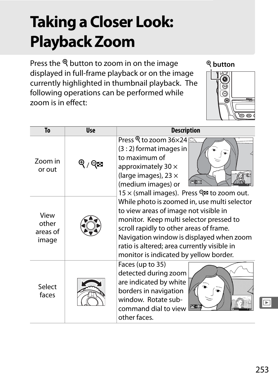 Taking a closer look: playback zoom | Nikon D4S User Manual | Page 275 / 500