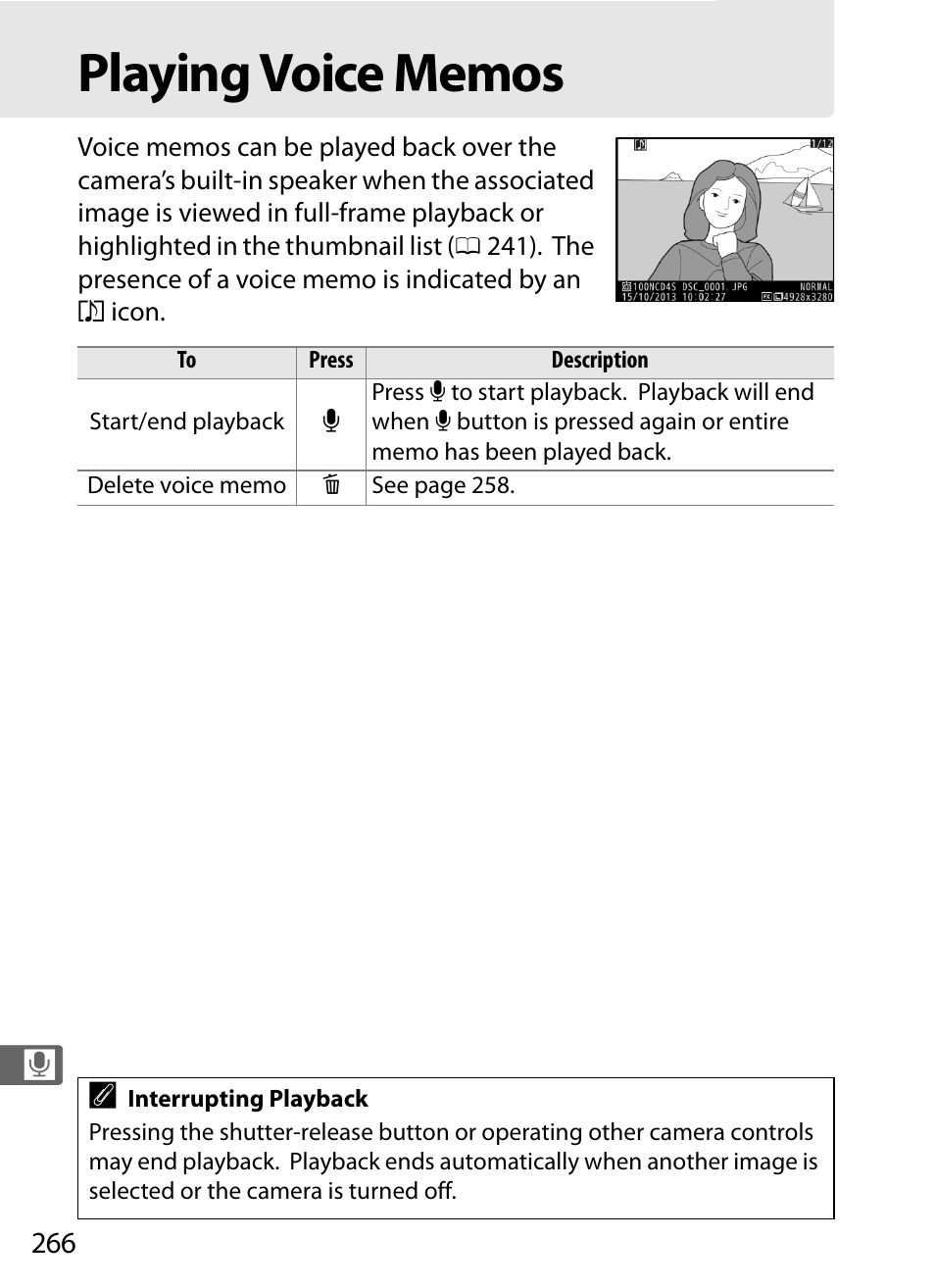 Playing voice memos | Nikon D4S User Manual | Page 288 / 500