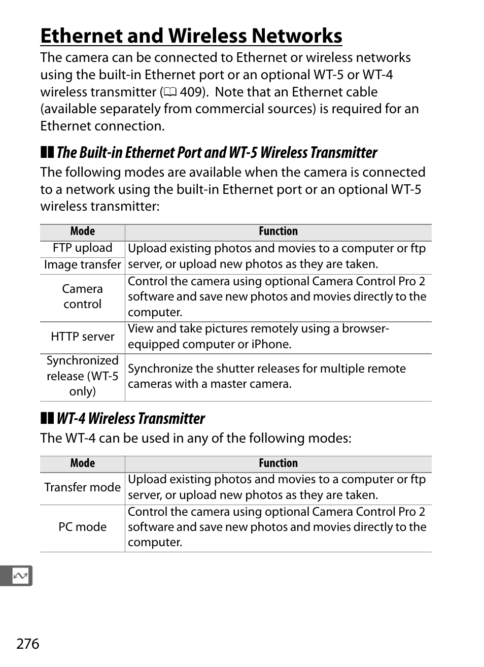 Ethernet and wireless networks, Wt-4 wireless transmitter | Nikon D4S User Manual | Page 298 / 500