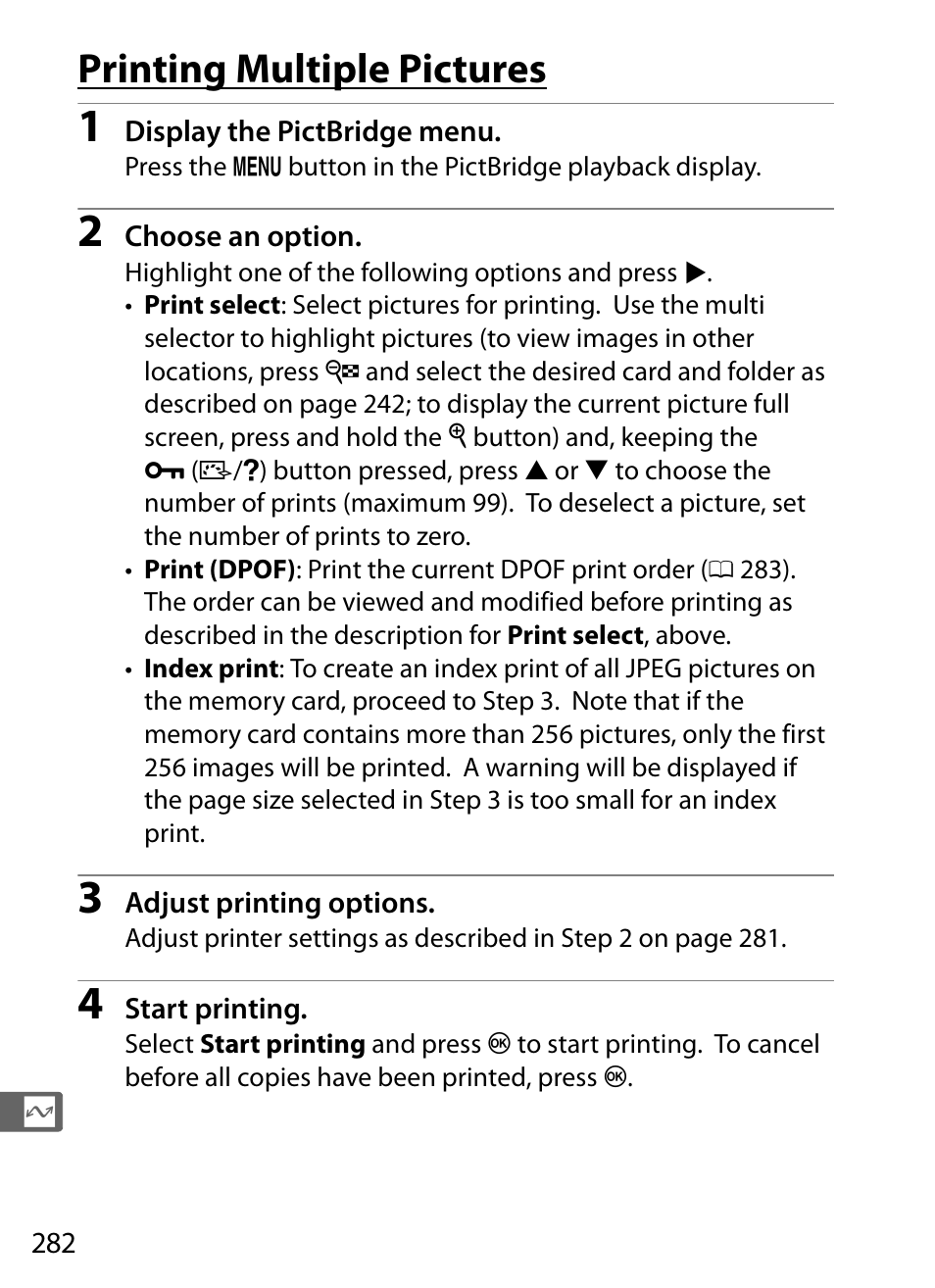 Printing multiple pictures | Nikon D4S User Manual | Page 304 / 500