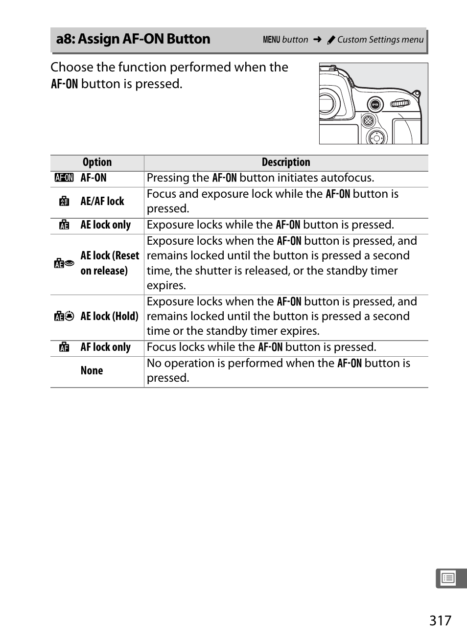 A8: assign af-on button | Nikon D4S User Manual | Page 339 / 500